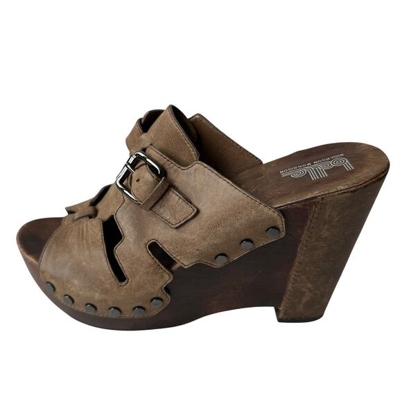 Belle by Sigerson Morrison Sandals Brown Leather Platform Wedges Women's Size 8M - Picture 1 of 11